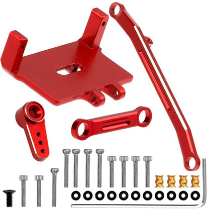 ShareGoo Aluminum Servo Mount Servo Horn w/Steering Link Set Upgrade Parts Compatible with Emax ES08MA II Servos Axial SCX24 1/24 RC Crawler (Red) - color: Red
