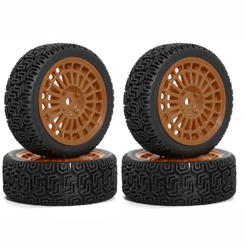 1/10 RC On-Road tires 68mm Rally Car Tire and Plastic Wheels 12mm Hex good drifting power for 1/10 RC On-Road Touring Drift Car HPI Kyosho FAZER MK2 HSP Tamiya XV01 TT01%t054+1 (Brown) - color: Brown