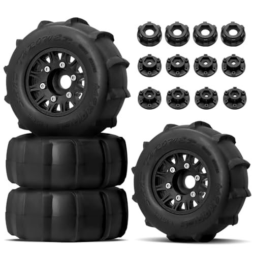 Pre-Glued Sand & Snow Paddle Wheel Tires for Slash Senton 1/10 RC Truck | 12mm/14mm/17mm Hex, Fits 1/10 RC Truck, for Arrma Sentons Slash Tires Axial Redcat Rc4wd
