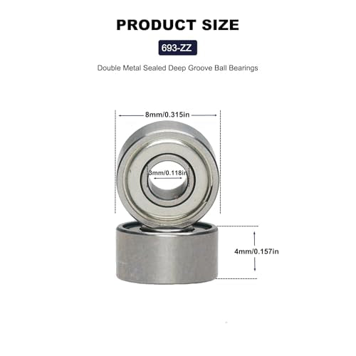 20 PCS 693ZZ Double Shielded Deep Groove Ball Bearings - 3mm x 8mm x 4mm, Carbon Steel Bearings for Skateboards, Bicycles, Motorcycles, and More (693-ZZ) - size: 693-ZZ