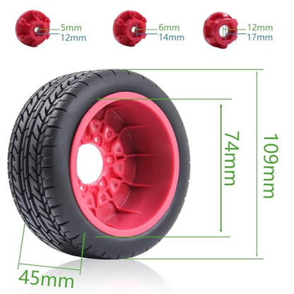 1/10 1/8 RC Short Course Truck Tires OD 4.33" and Wheels 12mm 14mm 17mm Hex for 1:8 1:10 Scale Off Road Truck Car Traxxas Slash 2WD 4×4 Rc4wd Arrma Senton Axial Losi Redcat 4PCS (Red) - color: Red