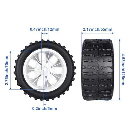 Pre-Glued GoHobby 1/10 RC Truck Tires 2.8" and 12mm Hex Wheels Fits for Traxxas Slash Rustler 4X4 Redcat Volcano EPX Pro Team Associated MT10 (Set of 4)