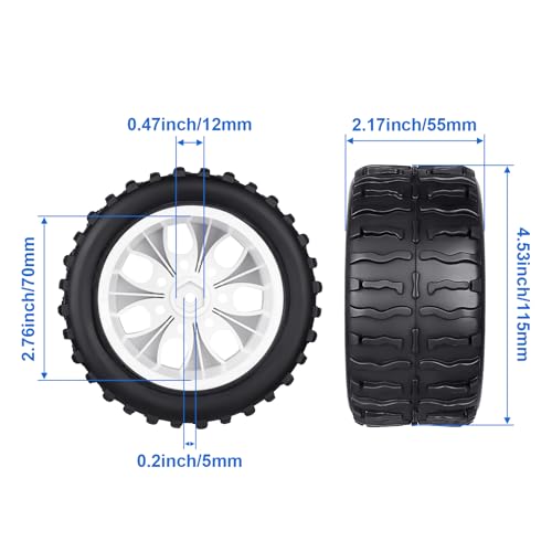 Pre-Glued GoHobby 1/10 RC Truck Tires 2.8" and 12mm Hex Wheels Fits for Traxxas Slash Rustler 4X4 Redcat Volcano EPX Pro Team Associated MT10 (Set of 4)