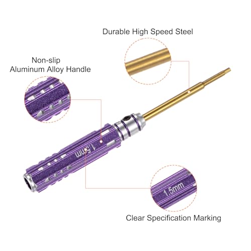 HARFINGTON 2pcs RC Hex Screwdriver 1.5mm Mini Titanium Hexagon Screwdrivers Wrench RC Hex Driver Repair Tool for Models Car Helicopter Boat, Purple - color: Purple, size: 1.5mm