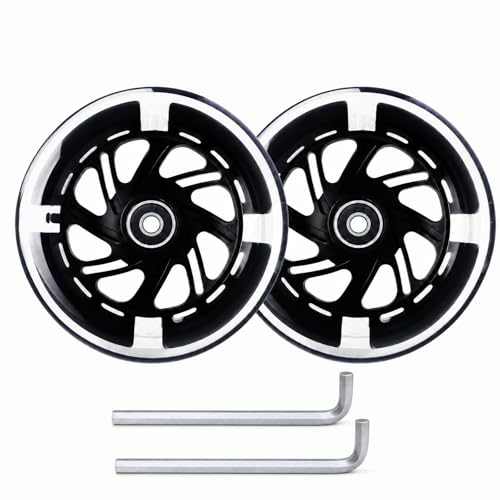 120mm Light Up Scooter Wheels, 2-Pack LED Flashing Replacement Wheels, 85A PU with 608RS Bearings & Spacers for Kids 3-Wheel Kick Scooters (Black) - color: Black