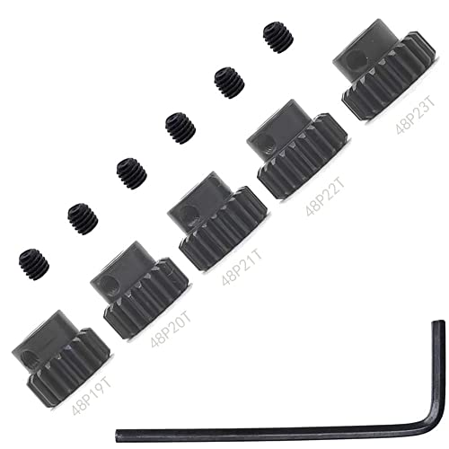 48P Hardened Steel Upgrade Pinion Gear Set: 19T 20T 21T 22T 23T fit 3.175mm (1/8-Inch) RC Motor Shaft (Work with Steel Spur Gear) for RC Cars, Set of 5