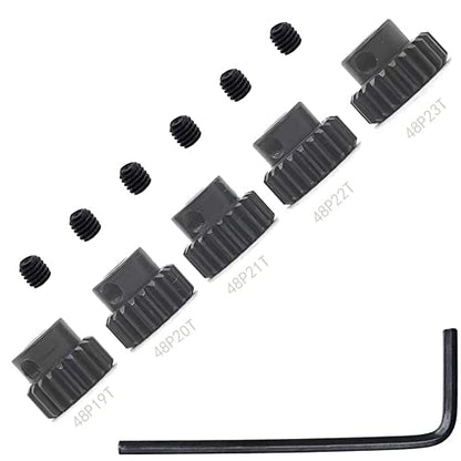 48P Hardened Steel Upgrade Pinion Gear Set: 19T 20T 21T 22T 23T fit 3.175mm (1/8-Inch) RC Motor Shaft (Work with Steel Spur Gear) for RC Cars, Set of 5