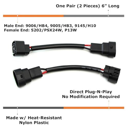 iJDMTOY 9006/HB4/H10 to 5202/P13W Pigtail Wire Wiring Harness Adapters Compatible with Fog Light Conversion Retrofit