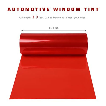Car Light Tint Film, 12" × 48" Waterproof Headlight Vinyl Wrap Film Includes Squeegee & Cutter, Self-Adhesive Air-Release Wrap for Fog Lights, Taillights, and Headlights (Bright Red) - color: Bright Red