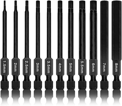 NEIKO 01148A Hex Allen Power Bit Set, 11-Piece Metric Sizes 1.5mm to 8mm | Magnetic Head Bits 3 Quick Release Shanks Premium S2 Steel Compatible with Drills and Impact Drivers - size: Hex Bit, style: Metric