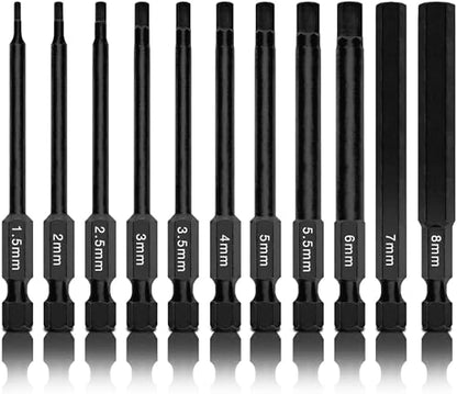 NEIKO 01148A Hex Allen Power Bit Set, 11-Piece Metric Sizes 1.5mm to 8mm | Magnetic Head Bits 3 Quick Release Shanks Premium S2 Steel Compatible with Drills and Impact Drivers - size: Hex Bit, style: Metric