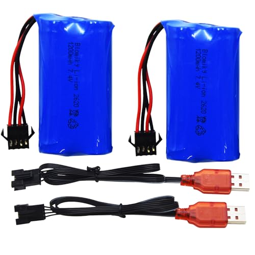 Blomiky 2 Pack 7.4V 1200mAh Li-ion with SM-4P Plug Rechargeable Battery Suitable for Some King RC Crawler Trucks / 2837