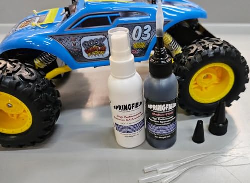 Black Rubber Toughened CA Glue with Premium Accelerator - 2oz Cyanoacrylate Super Glue - Medium-Thick 500 CPS Viscosity Adhesive Plus 2oz Instant Tack Spray by Springfield Speaker - color: Black Combo