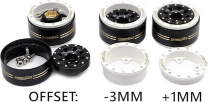 HOBBYSOUL 70mm Tall 1.0 Beadlock Wheels and Tires Set, Adjustable Offset Brass 1.0'' Wheels Rims White Black and Soft Sticky 1'' Tires for RC Crawler TRX4M SCX24 Upgrades - color: White & Black