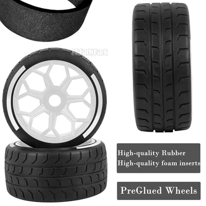 RC Highway Tires Wheel for 1/8 Typhon 6s BLX,1/7 Infraction 6S BLX,Limitless,4PCS RC Drift Tires Rubber RC Highway Wheel,White - color: White - (Highway Tires)
