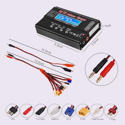 LiPo Battery Charger, 80W 6A Balance Fast Battery Charger for RC Toy Model | Battery Charger Discharger for 1S-6S LiPo/Li-Fe/Li-ion 1S-15S NiMH/NiCD Packs RC Car Boat Drone Battery - color: Black