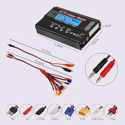 LiPo Battery Charger, 80W 6A Balance Fast Battery Charger for RC Toy Model | Battery Charger Discharger for 1S-6S LiPo/Li-Fe/Li-ion 1S-15S NiMH/NiCD Packs RC Car Boat Drone Battery - color: Black