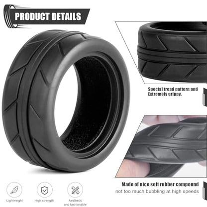 RC 1/10 On Road Tires 4Pcs Soft Rubber Tire Tyre Compatible with Traxxas 4 Tec 2.0 Tamiya TT01 XV01 Kyosho WR8 Sakura WLtoys HPI HSP 1:10 RC Scale Touring On Road Racing Car Wheel Rims