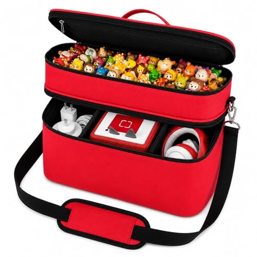 Bevegekos 2-Layer Carrying Case for Toniebox Gen 1 & 2, Holds 25+ Figures | EPE foam padded, 2 velcro dividers, fits headphones & charging station, adjustable strap, ideal for travel and daily use - color: Red