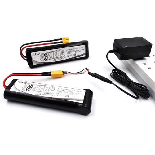 (2-Pack) 8.4V 3000mAh Ni-MH Battery with XT60 Plug for 1/10 RC Vehicles | For compatible 1/10 RC boats, 2WD/4WD cars, trucks and buggies; 14AWG wire and 4.8V–12V Ni-MH/Ni-Cd charger. - color: (2-Pack) 8.4V 3000mAh XT60