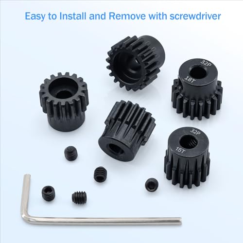 Steel Metal 32P Pinion Gear Sets 15T 16T 17T 18T 19T for Shaft 5mm RC Motor Compatible with HPI Kyosho Losi Axial Tamiya 1/8 1/10 RC Car Monster Truck Upgrade Parts (5mm Bore) - size: 15T 16T 17T 18T 19T