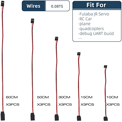 Frienda 15 Pieces 3-pin Servo Extension Cables Servo Extension Cord Male to Female Rc Wire Cable Connectors Compatible with Rc Jr Futaba Car Airplanes(3.9'', 5.9'', 11.8'', 19.7'', 23.6'') - size: 3.9'', 5.9'', 11.8'', 19.7'', 23.6''