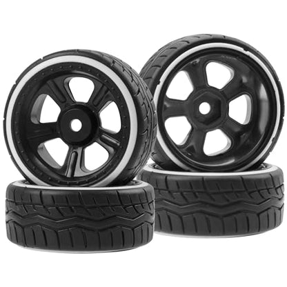 1/10 RC Hard Plastic Drift Tires & Wheel Rims 12mm Hex Compatible with HSP 94123 Tamiya TT01 TT02 Kyosho Traxxas 4-Tec 2.0 Himoto HPI Redcat 1/10 On-Road RC Drift Drifting Car