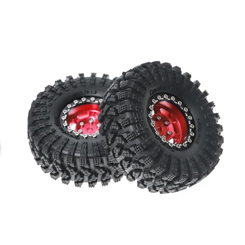 1.3” Aluminum Beadlock Wheels & All-Terrain Trail Tires Set, -8.0mm Offset, 66×26mm, 7mm Hex, Foam Inserts, Fits 1/18 1/24 TRX4M SCX24 AX24 FCX24 Ascent-18, Pre-Assembled 4 pcs (Red) - color: Red