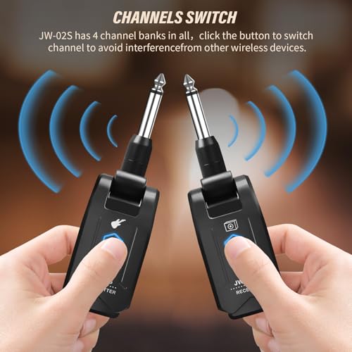 JOYO 5.8GHz Wireless Guitar System Rechargeable Transmitter Receiver with 4 Channels, Low Latency, 48kHz/24Bit, 65ft Range, 6 Hour Battery for Electric Guitar & Bass (JW-02S) - style: 5.8GHz