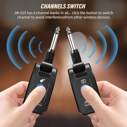 JOYO 5.8GHz Wireless Guitar System Rechargeable Transmitter Receiver with 4 Channels, Low Latency, 48kHz/24Bit, 65ft Range, 6 Hour Battery for Electric Guitar & Bass (JW-02S) - style: 5.8GHz