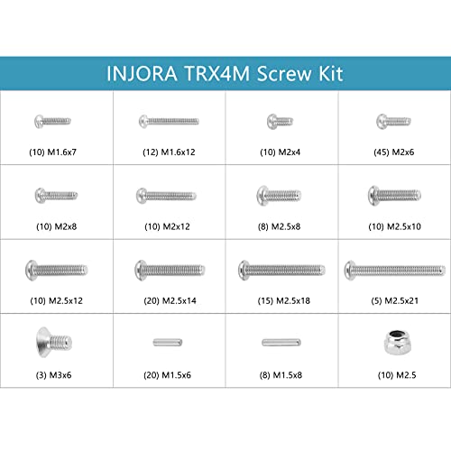 INJORA Screws Pins Nuts M1.6 M2 M2.5 Grade 12.9 Stainless Steel Hex Screws Hardware Kit for TRX4M 1/18 RC Crawler Car