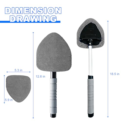 Windshield Cleaning Tool, Auto Window Cleaning Kit with 4 Reusable Microfiber Pads & Extendable Handle, Portable Windshield Cleaner Rotating Head Glass Wiper for Most Cars (Gray) - color: Gray