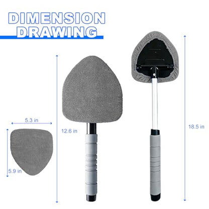 Windshield Cleaning Tool, Auto Window Cleaning Kit with 4 Reusable Microfiber Pads & Extendable Handle, Portable Windshield Cleaner Rotating Head Glass Wiper for Most Cars (Gray) - color: Gray