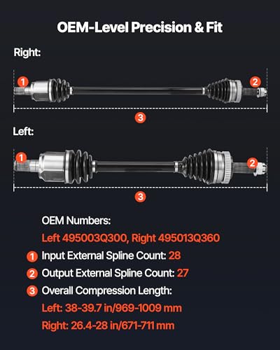 VEVOR CV Axle Shaft Assembly, 2 Pieces Front Left & Right (Driver and Passenger Side), Automotive Replacement CV Joint Axles Pair Compatible with 2011-2014 Hyundai Sonata, Alloy Steel & Carbon Steel - size: 2011-2014 Hyundai Sonata, style: Front Driver an
