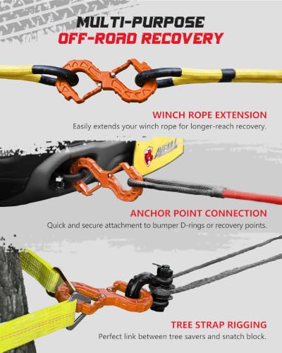 3/8 Tow Hook, Winch Hook for Off-Road Recovery, Towing Shackle 33000 Lbs, G80 Heavy Duty Strength Integrated Winch Quick Shackle, Orange - color: Orange