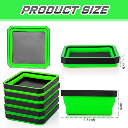 Barydat 10 Pcs Magnetic Tool Tray Collapsible Foldable Parts Trays Set Magnetic Screw Tray Magnetic Parts Bowl Square Silicone Magnetic Tool for Bolts Nuts Washers Pins Screw Parts (Green) - color: Green