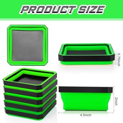 Barydat 10 Pcs Magnetic Tool Tray Collapsible Foldable Parts Trays Set Magnetic Screw Tray Magnetic Parts Bowl Square Silicone Magnetic Tool for Bolts Nuts Washers Pins Screw Parts (Green) - color: Green