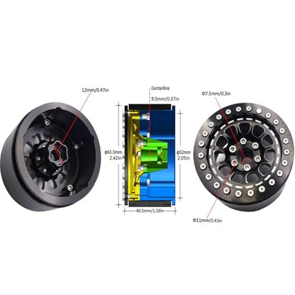 RC 2.2 Aluminum Alloy Beadlock Wheels and Tires Upgrades Accessories Rims for 1/10 SCX10 TRX4RC4WD and D90 RC Crawler Axial Remote Control Car (4pc) (Black) - color: Black