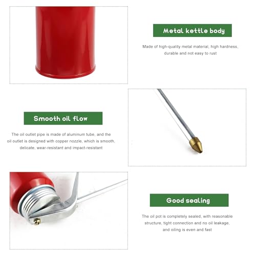 2 PCS Oil Can Pump Oiler, 200ml Metal Hand Pump Oiling Spray Can with Rigid Spout, Manual Engine Oil Dispenser Oiling Bottle for Home Motorcycles Bike Car Applications