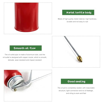 2 PCS Oil Can Pump Oiler, 200ml Metal Hand Pump Oiling Spray Can with Rigid Spout, Manual Engine Oil Dispenser Oiling Bottle for Home Motorcycles Bike Car Applications