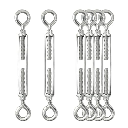 6 PCS M10 Eye and Eye Turnbuckles for Cables Wire Rope Tension | Made of 304 Stainless Steel, Corrosion Resistant , Easy to Use,511lbs Rated,Industrial Shade Sail Rigging - size: 6PCS-M10-OO