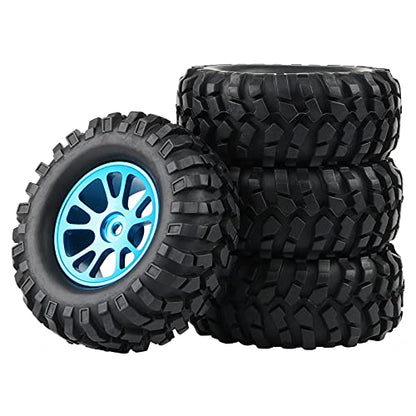 Blue Aluminum 12mm Wheel Rim & 96mm Crawler Tires, Pack of 4 | Lock Nuts Included, For 1:10 RC Rock Crawler Truck, Compatible with Tamiya CC01 F350, Compatible with RC4WD D90 TF2 - color: Blue