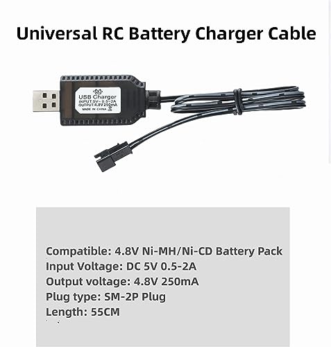 Universal RC Charger Cable with SM-2P Plug Connector for (4-8s) 4.8V 6V 7.2V 8.4V 9.6V Ni-MH/Ni-CD Battery Pack, Compatible RC Car/Boat/Plane/Drone/Tank (4.8V) - size: 4.8V