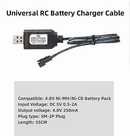 Universal RC Charger Cable with SM-2P Plug Connector for (4-8s) 4.8V 6V 7.2V 8.4V 9.6V Ni-MH/Ni-CD Battery Pack, Compatible RC Car/Boat/Plane/Drone/Tank (4.8V) - size: 4.8V