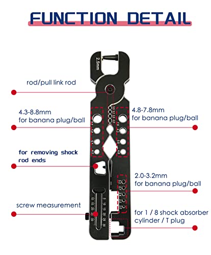 Multi-Function RC Shock Pliers Wheel Tire Tools for 1/24 1/12 1/10 1/8 | Aluminum Alloy,CNC-machined,Anodized Treatment,Rust Resistance,Used fot Traxxas Arrma Axial Losi Redcat HSP HPI RC Cars