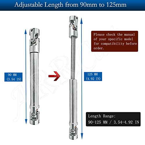 2PCS 90-125MM Stainless Steel Universal Drive Shaft for 1/10 TRX4 TRX6 SCX10 Wraith Capra D90 TF2 Red cat GEN8 1/10 RC Crawler,ARRCat RC Upgrade Parts Hop-Ups Centre Drive Shaft - size: 90-125MM