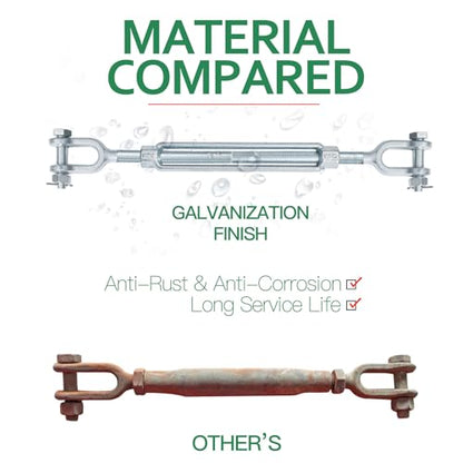 3/4" Jaw Jaw Turnbuckle Galvanized Jaw and Jaw Turnbuckle, Jaw Jaw Closed Body Marine Turnbuckle Jaw, 8000lbs Working Load Limit, Durable for Wire Rope Cable (3/4" x 9") - style: Jaw & Jaw-3/4 x 9