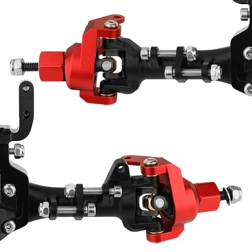 Complete Metal Front Rear Straight Axle Upgrades Part for 1/10 Axial SCX10 II Deadbolt 90046 90047 SCX10 RC Crawler Car Hops Up (red) - color: Red