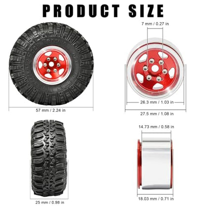 1.0 Beadlock Wheel Soft Tire Set RC Upgrade Part for Traxxas 1/18 TRX4M 1/24 RC Crawlers car Axial SCX24 FMS FCX24 Gladiator Bronco C10 JLU Deadbolt B17 Upgrade.(4Pcs/Set) - color: Red