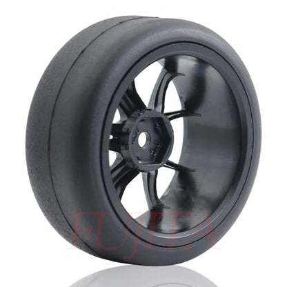 fujita 1/10 RC Drift Tires and Hard Plastic Wheels Rims Rally Racing Tyres for Tamiya XV01 XV02 TT02 PTG HSP RGT Kyosho FAZER MK2 Lc Racing HPI /12mm hex (Black) - color: Black